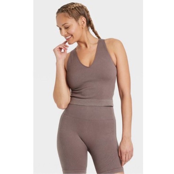 JoyLab Tops Joylab Brown Vneck Ribbed Seamless Tank Bra Poshmark
